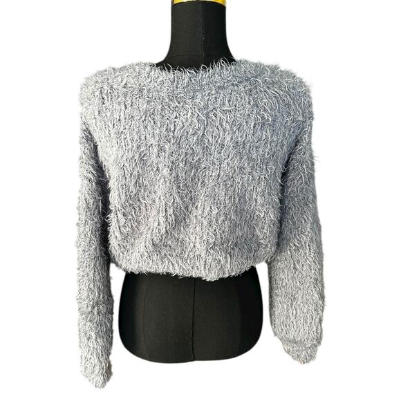 Volcom Women’s 90s Style Fuzzy Cropped Sweater Gray-Blue Size Small - Picture 4 of 5